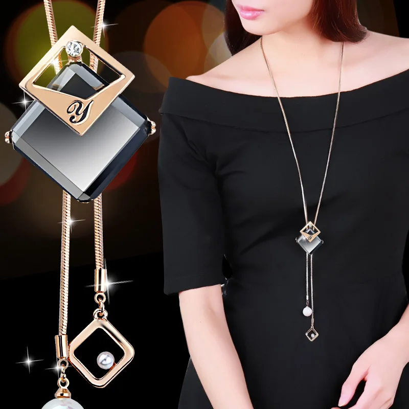 Женское длинное серое ожерелье BYSPT Collier Femme с кристаллами и кулонами модное
