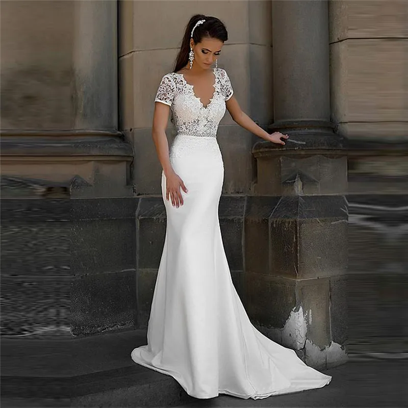 V-Neck Short Sleeves Mermaid Wedding Dress Simple 2021 Retro Simple Bridal Dress Natural Slim Fitted Petite Bridal Gowns Fashion
V-Neck Short Sleeves Mermaid Wedding Dress Simple 2021 Retro Simple Bridal Dress Natural Slim Fitted Petite Bridal Gowns Fashion
