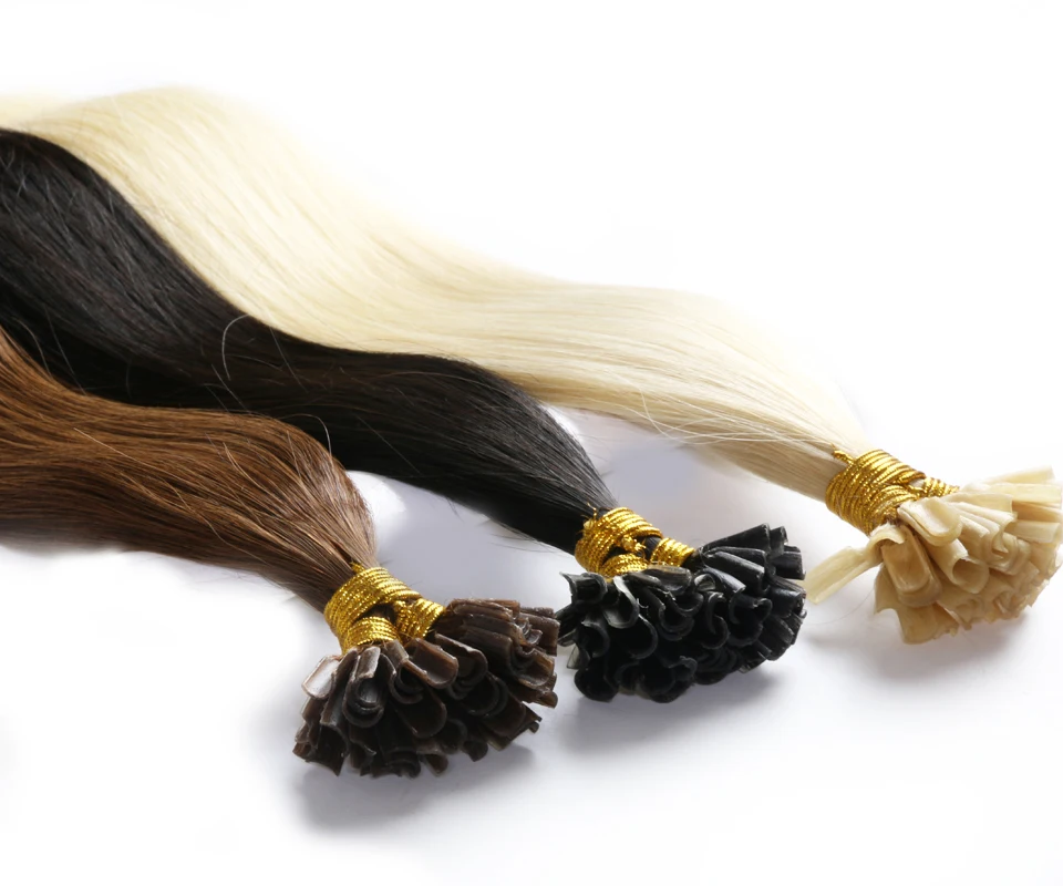 Волосы QHP прямые кератиновые человеческие волосы для наращивания ногтей с U