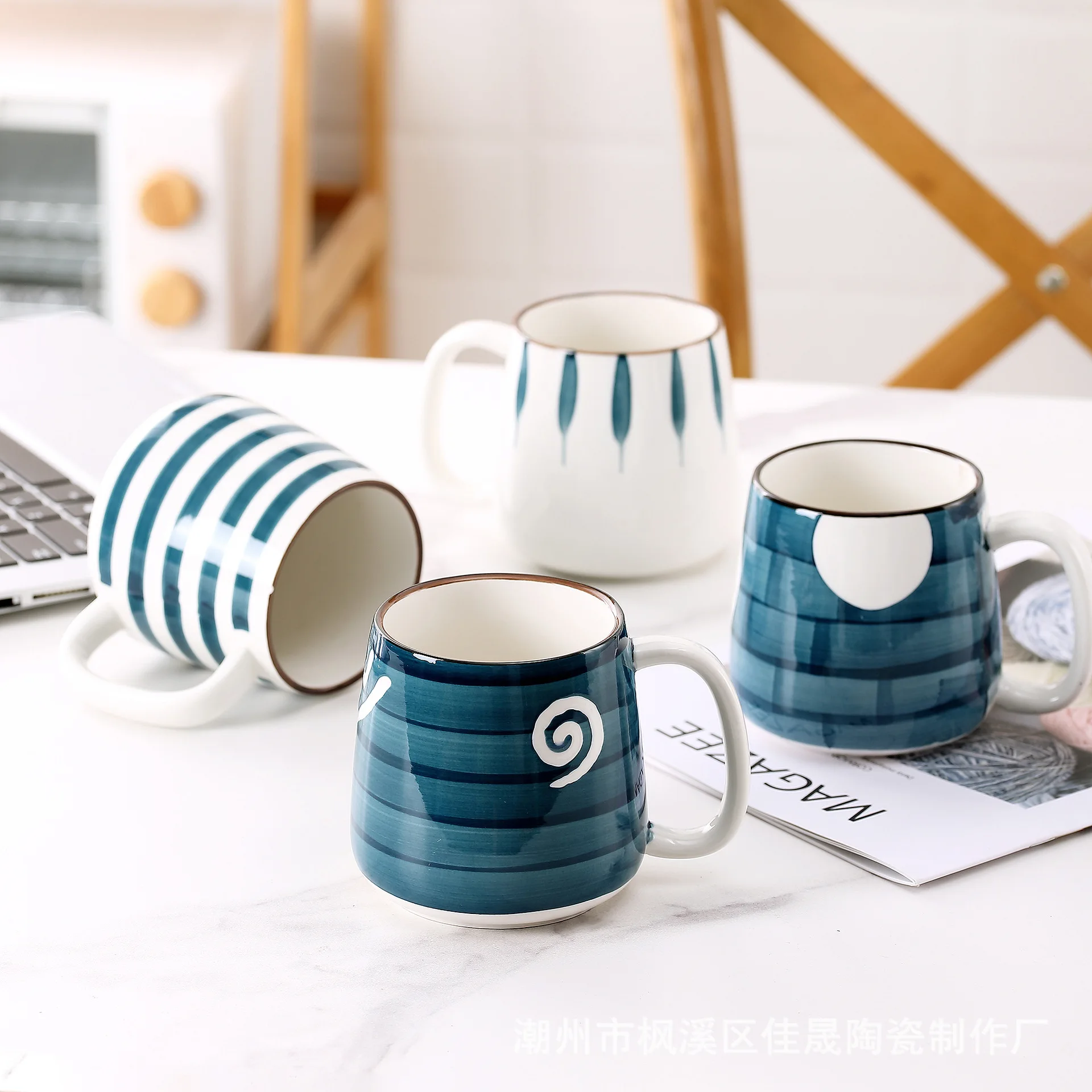 

Ceramic large capacity mug hand painted underglaze color afternoon tea cup breakfast coffee milk lovers water mug