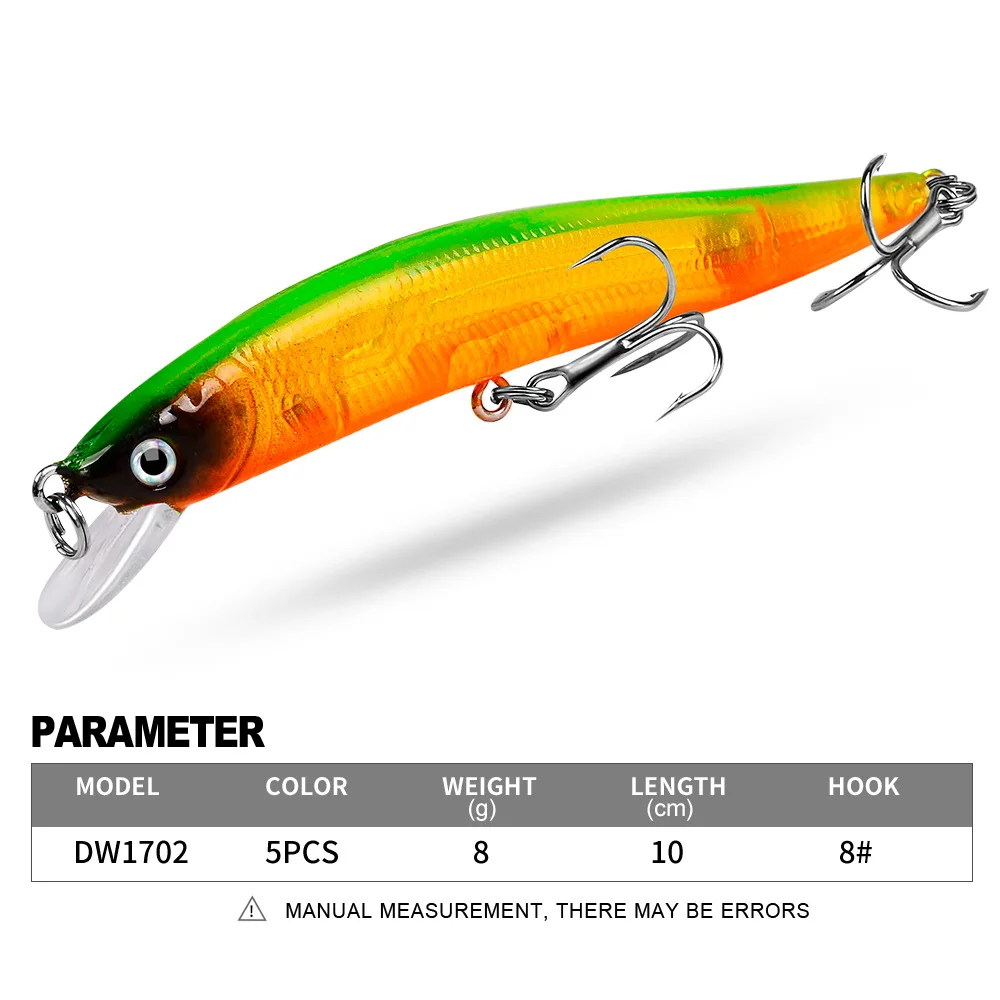PROBEROS 1pcs Fishing Lure Set 10cm 8g Hard Artificial Minnow Lures 5 Color Crankbait Fishing Baits #8 Treble Hook dw1702
PROBEROS 1pcs Fishing Lure Set 10cm 8g Hard Artificial Minnow Lures 5 Color Crankbait Fishing Baits #8 Treble Hook dw1702