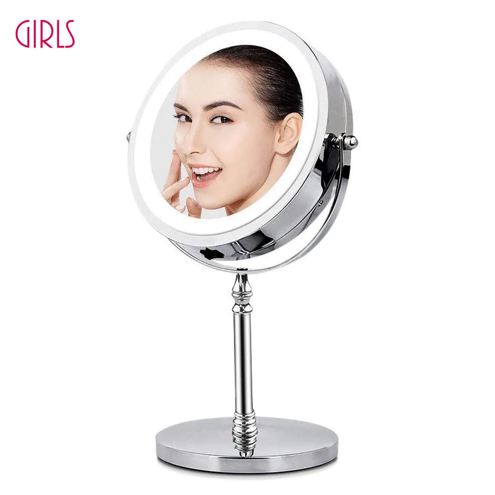

Tabletop Makeup Mirror with LED Light Double Sided 10X Magnifying Vanity Mirror Round Shape Desktop Backlit Cosmetic Mirrors