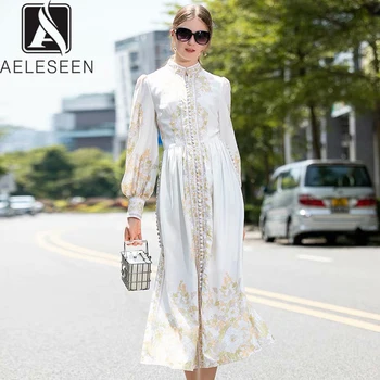 AELESEEN Runway Floral Series Retro A-Line Dresses Women Luxury Buttons Decoration Flower Print Elegant Fairy White Midi Dress
AELESEEN Runway Floral Series Retro A-Line Dresses Women Luxury Buttons Decoration Flower Print Elegant Fairy White Midi Dress