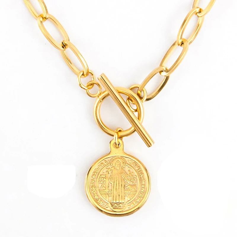 Фото Цепочка-чокер San Benito Medalla массивное ожерелье из нержавеющей стали с орден Святого