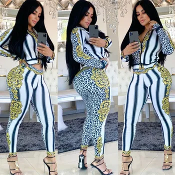 Leopard Striped Print Two Piece Set Tracksuit Women's Sports Suit Long Sleeve Zipper Jacket and Pants Sportswear Jogging Femme 
Leopard Striped Print Two Piece Set Tracksuit Women's Sports Suit Long Sleeve Zipper Jacket and Pants Sportswear Jogging Femme