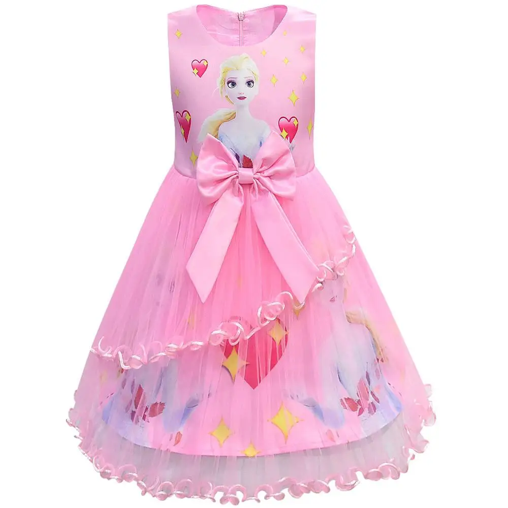 

Girls Dress Summer Elsa Anna Princess Dresses Children Clothing Kids Clothes Bowknot Mesh Party Birthday Baby Flower Dress