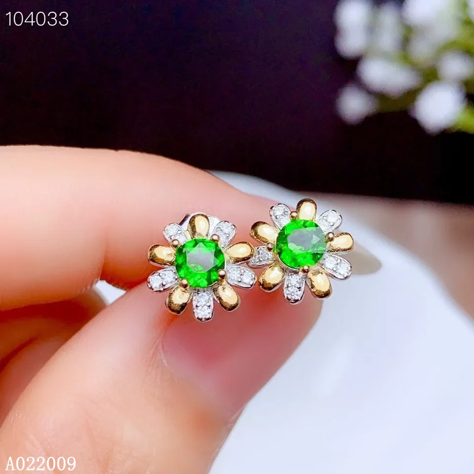 

KJJEAXCMY 925 sterling silver inlaid natural diopside earrings new luxury daisy ladies ear stud support test