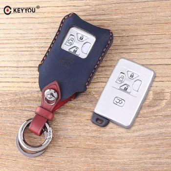KEYYOU Leather Remote Car Keychain Key Cover Case For Toyota Reiz Avalon Revia Previa Alphard Prius Remote 5 button keyless
