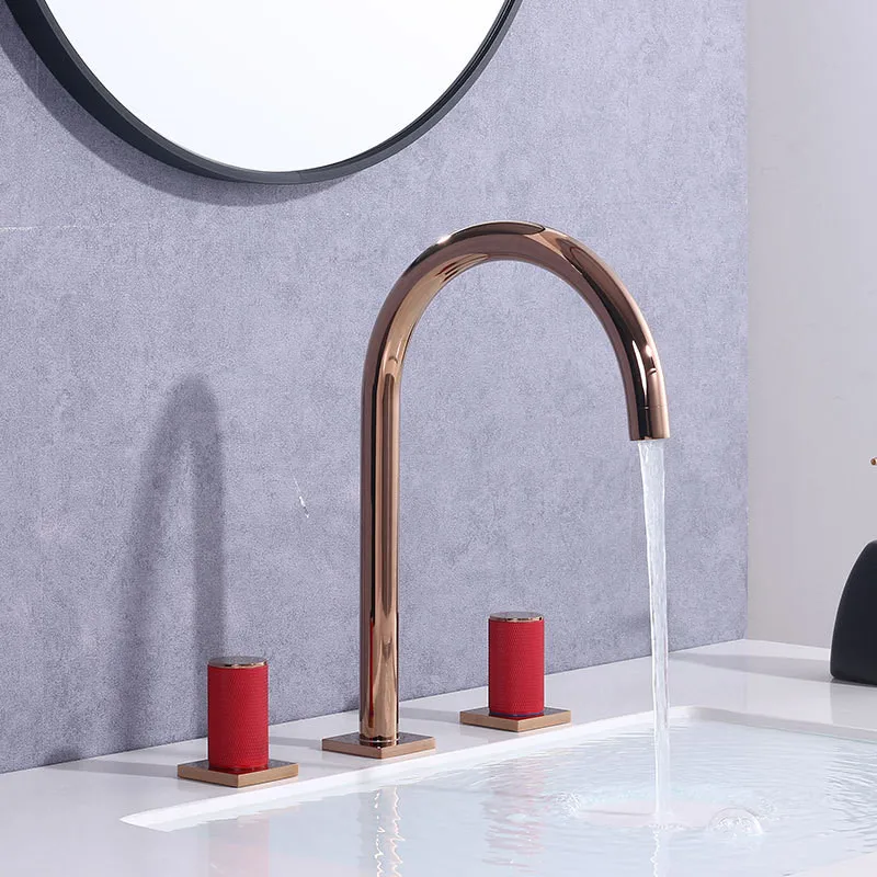 

Bathroom Basin Faucets Brass Sink Mixer Crane Water Taps Hot & Cold Dual Handle Deck Mount Widespread Faucet Gun Grey/Rose Gold