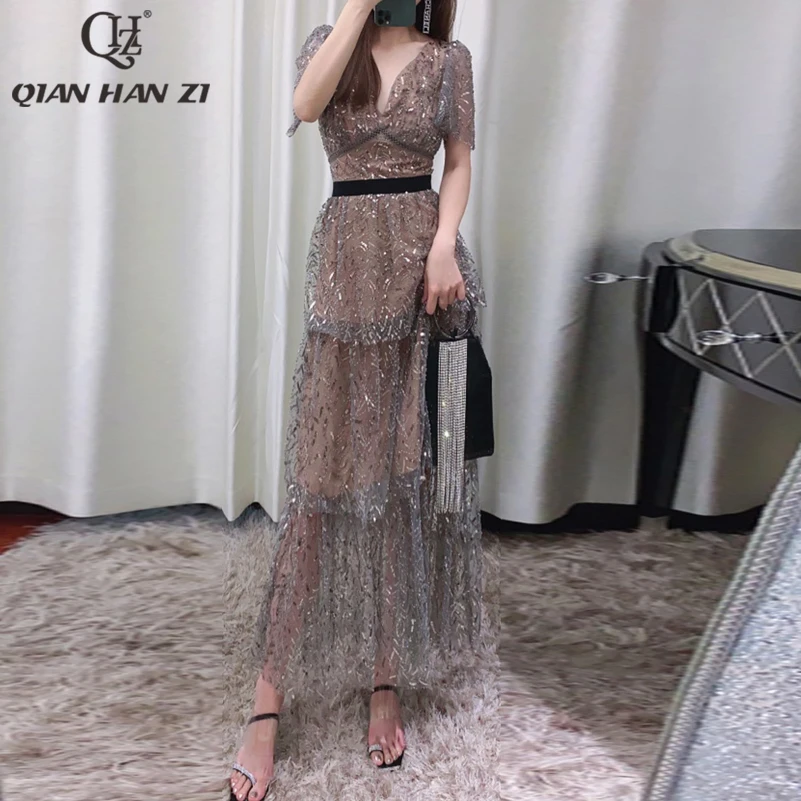Модное летнее платье Qian Han Zi, женское платье с V-образным вырезом, винтажное ажурное элегантное Сетчатое платье средней длины с блестками и бусинами, платье с каскадными оборками
Модное летнее платье Qian Han Zi, женское платье с V-образным вырезом, винтажное ажурное элегантное Сетчатое платье средней длины с блестками и бусинами, платье с каскадными оборками