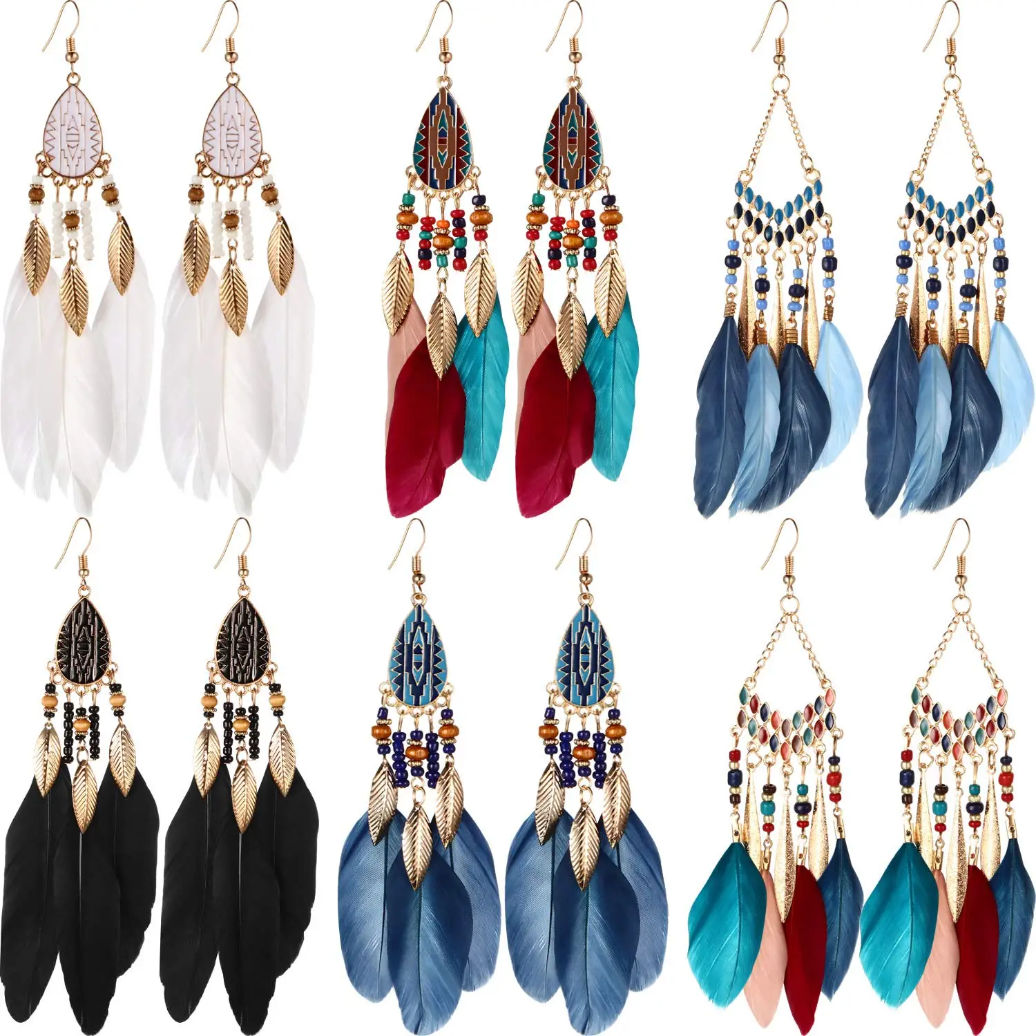Women Faux Feather Earrings Bohemian Fringe Tassel Long Drop Dangle Earrings Set with Dream Catcher Design for Women Girls 
Women Faux Feather Earrings Bohemian Fringe Tassel Long Drop Dangle Earrings Set with Dream Catcher Design for Women Girls