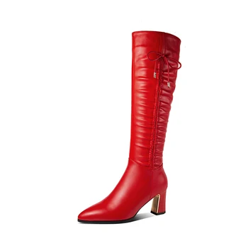 Genuine Leather Boots Women Knee High Boots High Heel Boots Winter Fashion Sexy Woman Long Black Red Boots Zipper Shoes 
Genuine Leather Boots Women Knee High Boots High Heel Boots Winter Fashion Sexy Woman Long Black Red Boots Zipper Shoes
