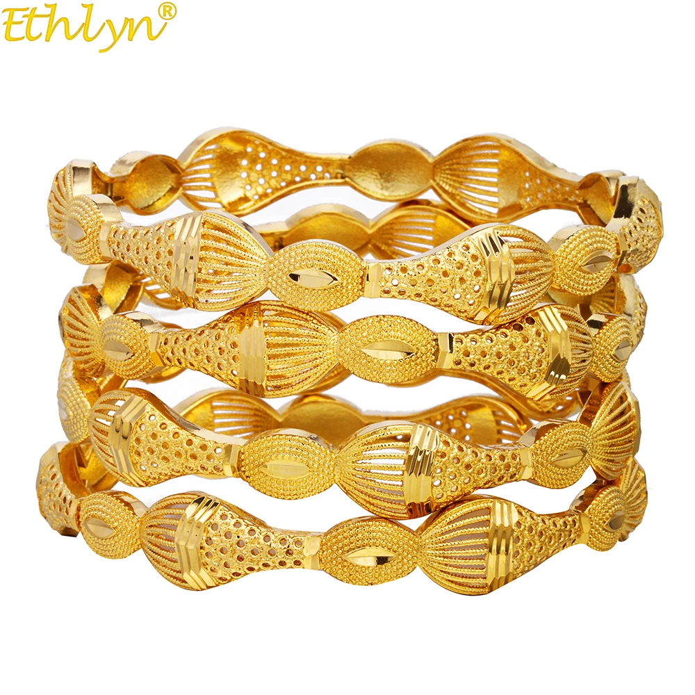 

Ethlyn 4 PCS Ethiopian Arab Africa Jewelry Bangles&Bracelet for Women Exquisite Geometric Bangle Gold Color Christmas Gift B216
