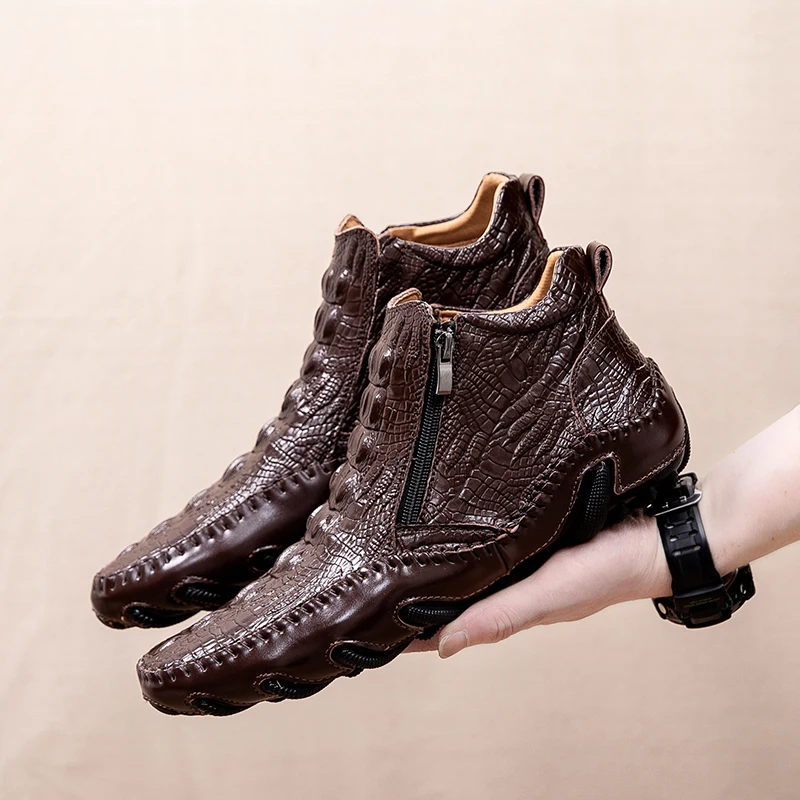 Фото Новые мужские весенне-зимние теплые ботинки из воловьей кожи ручной работы