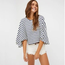 Fashion Women Cold Off Shoulder Stripe Loose Tops Bat Short Sleeve O-neck Summer Casual Baggy Blouse Shirt 
Fashion Women Cold Off Shoulder Stripe Loose Tops Bat Short Sleeve O-neck Summer Casual Baggy Blouse Shirt