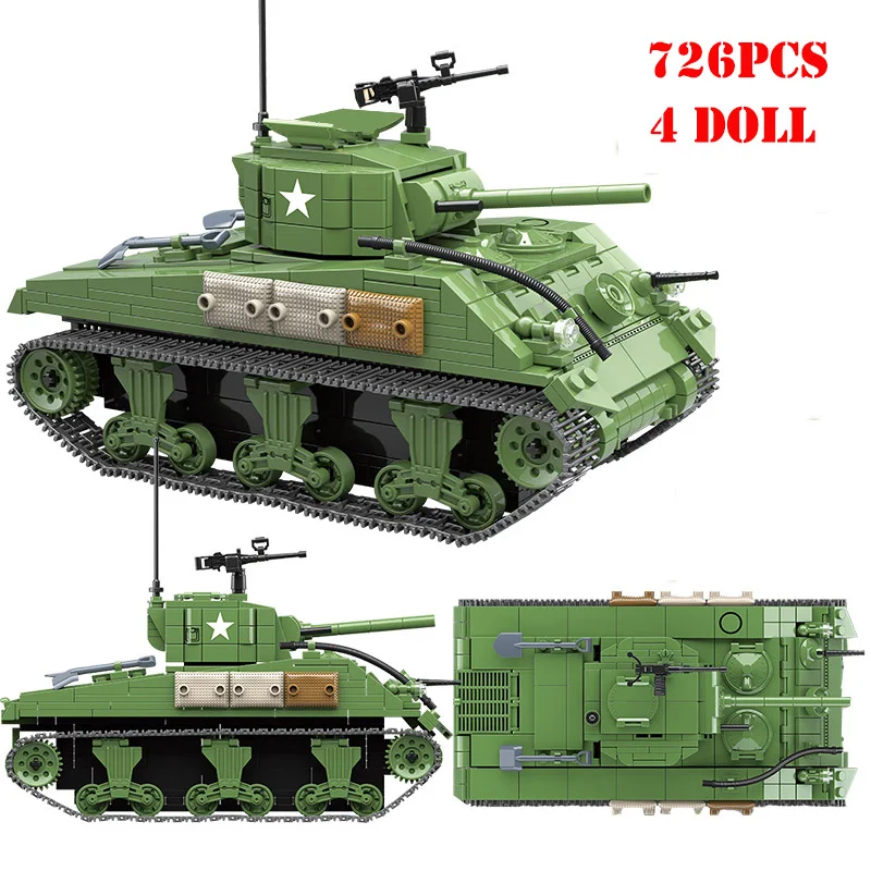 Military World War II American Sherman M4A1 Tank Building Blocks Compatible Legoings WW2 Army Weapons Technic Bricks Child Toys
Military World War II American Sherman M4A1 Tank Building Blocks Compatible Legoings WW2 Army Weapons Technic Bricks Child Toys