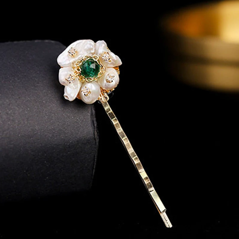 Crystal Freshwater Baroque Pearl Hair Flower Slide Clip Pin Accessory Bridal Wedding Party Girl Hairwear Barrette Hairpins | Украшения и