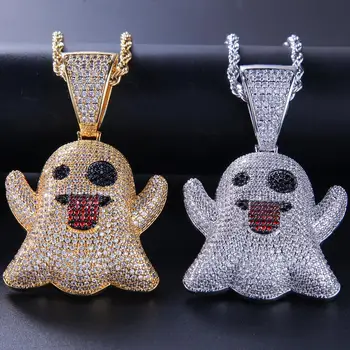 Full Iced out Zircon Ghost Pendant Link chain Necklace Copper Material Gold Silver color Hip Hop Jewelry for Women Men
Full Iced out Zircon Ghost Pendant Link chain Necklace Copper Material Gold Silver color Hip Hop Jewelry for Women Men