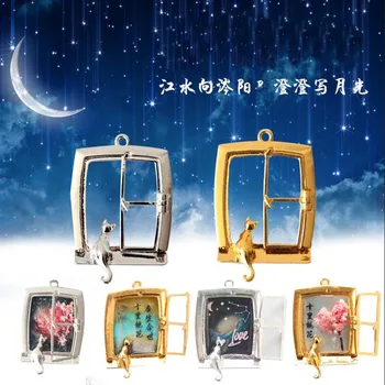 Popular2PC/SET Cat Crystal Ore Frame Metal Frame Pendant Charm Bezel Setting Cabochon Setting UV Resin Jewelry Making