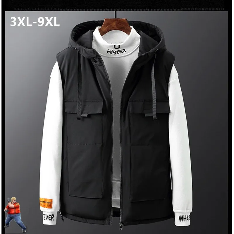 

Winter Vest Men Thick Hoodies Sleeveless Man Cargo Plus Size 6XL 7XL 8XL 9XL Man Fat Waistcoat Big Warm Black Camo Mens Clothing