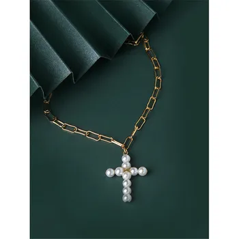 RUIYI Real S925 Sterling Silver Women Cold Wind Pearl Cross Pendant Necklace 40+6cm Female Curb chain Clavicle Sweater Chokers
RUIYI Real S925 Sterling Silver Women Cold Wind Pearl Cross Pendant Necklace 40+6cm Female Curb chain Clavicle Sweater Chokers