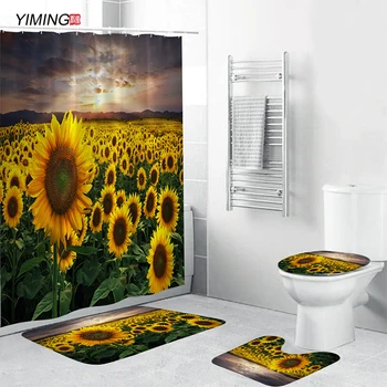 3D Sunflower Printed Shower Curtain Set Anti-slip Mat Toilet Cover Shower Curtain Set Four-piece Suit Non-slip bathroom mat
3D Sunflower Printed Shower Curtain Set Anti-slip Mat Toilet Cover Shower Curtain Set Four-piece Suit Non-slip bathroom mat