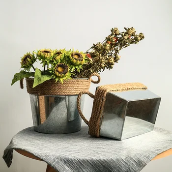 1Pc Flower Bucket Durable Vintage Practical Iron Sheet Hemp Rope Iron Pot Gardening Buckets Vase for Home Garden 
1Pc Flower Bucket Durable Vintage Practical Iron Sheet Hemp Rope Iron Pot Gardening Buckets Vase for Home Garden