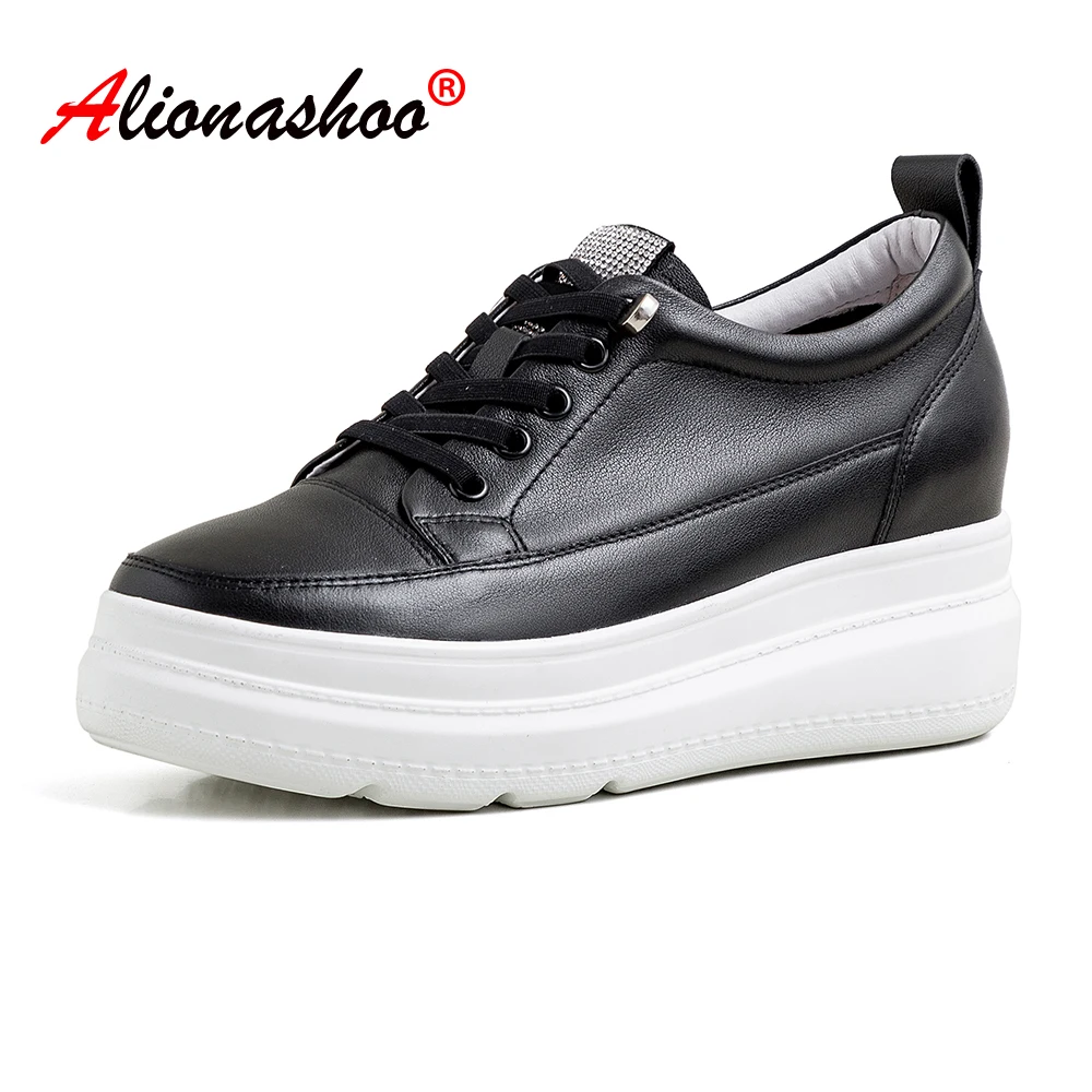 Women Thick Soled Sneakers Genuine Leather Casual Shoes Ladies Black White Comfortable Leisure Shoes Women Lace Up Women Loafer
Women Thick Soled Sneakers Genuine Leather Casual Shoes Ladies Black White Comfortable Leisure Shoes Women Lace Up Women Loafer