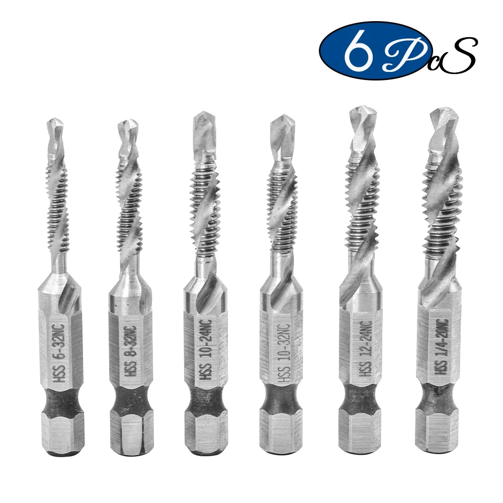 NINDEJIN 6pcs/set UNC thread screw tap drill bits set 6-32 8-32 10-24 10-32 hex shank hss tap drill bits set for metal wood
NINDEJIN 6pcs/set UNC thread screw tap drill bits set 6-32 8-32 10-24 10-32 hex shank hss tap drill bits set for metal wood