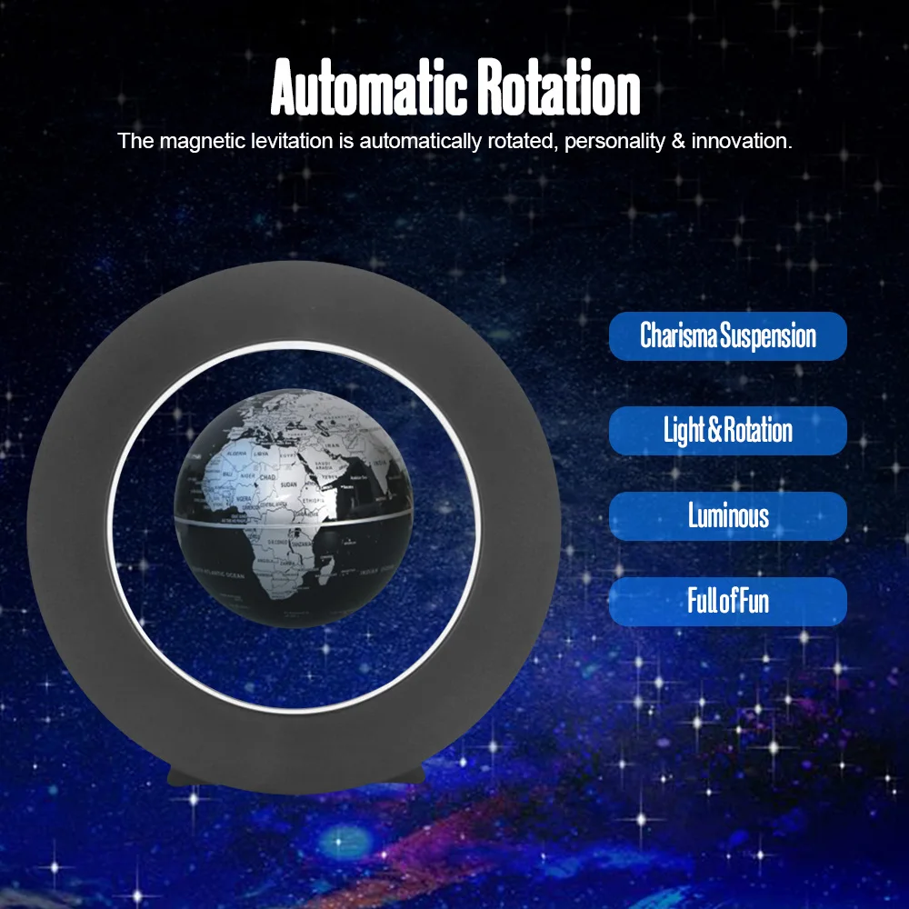 Magnetic Levitation Floating Globe with Colored LED Lights O Shape Anti Gravity Magnetic Levitation Rotating World Map
Magnetic Levitation Floating Globe with Colored LED Lights O Shape Anti Gravity Magnetic Levitation Rotating World Map