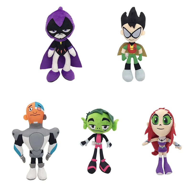 Titans Figures Robin Raven Beast Cyborg Plush Toys Movie Cartoon Comics Super Heroes Soft Stuffed Dolls Kids Cosplay Gift 5pcs 25cm (1)