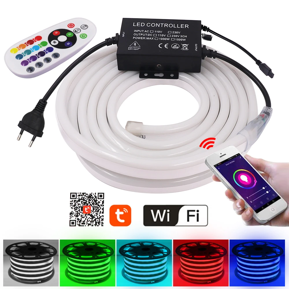 RGB Neon Light WiFi Control RGB LED Strip Light+Remote Flexible Neon Sign Waterproof Tape Ribbon 110V US 220V EU AU UK 1-100m
RGB Neon Light WiFi Control RGB LED Strip Light+Remote Flexible Neon Sign Waterproof Tape Ribbon 110V US 220V EU AU UK 1-100m