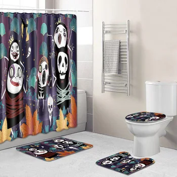 Halloween Shower Curtain Mat Combination Four-Piece Set Bathroom Toilet Carpet Shower Room Foot Mat Cross-Border Hair 
Halloween Shower Curtain Mat Combination Four-Piece Set Bathroom Toilet Carpet Shower Room Foot Mat Cross-Border Hair