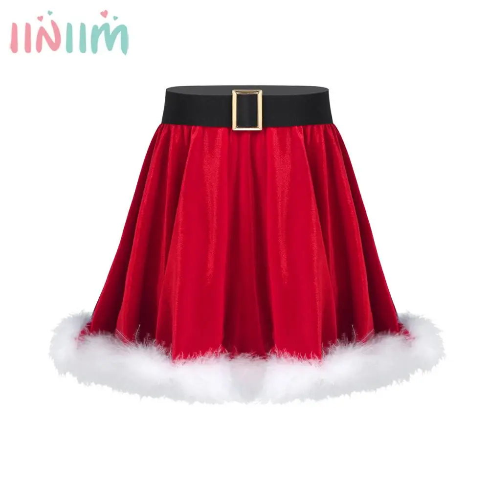 

iiniim Girls Santa Christmas Show Tutu Skirt Costume Mrs Claus Dance Fancy Dress for theme party Clothing Kids Skirts