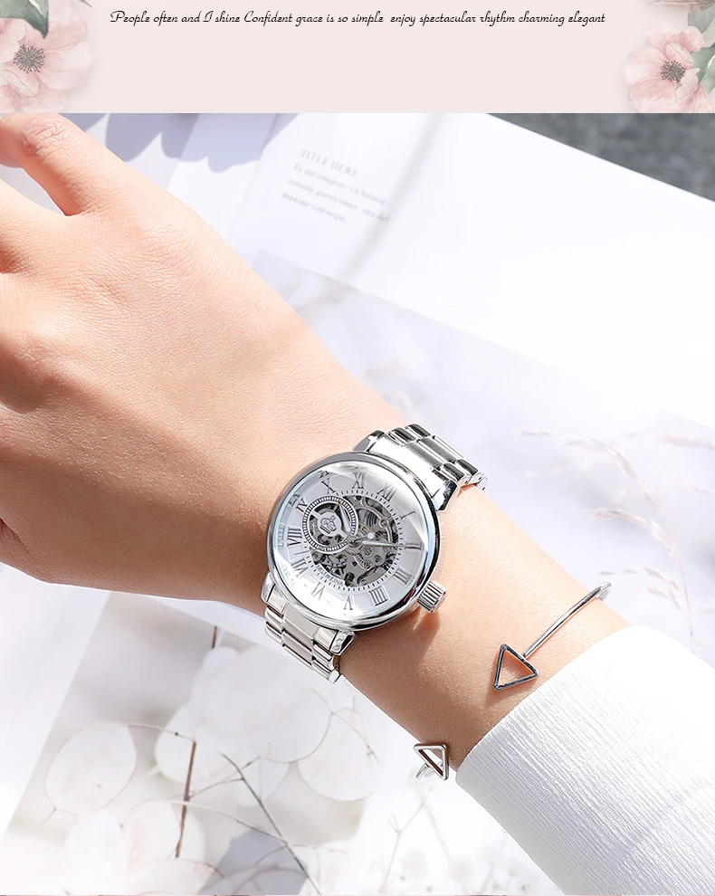 Reloj Mujer Montre Femme 2019 Silver Women's Dress Watches Ladies Stainless Steel Strap Skeleton Automatic Mechanical Watches Reloj Mujer Montre Femme 2019 Silver Women's Dress Watches Ladies Stainless Steel Strap Skeleton Automatic Mechanical Watches