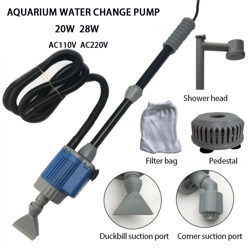 

20/28W Electric Aquarium Fish Tank Water Change Pump Aquarium Cleaning Tool Water Changer Gravel Cleaner Siphon Filter Pump