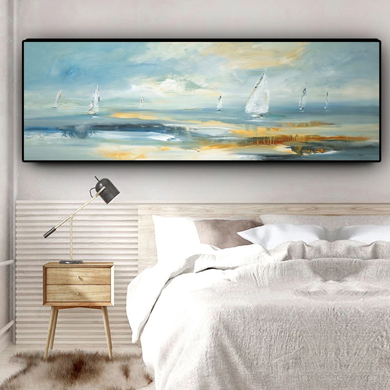 Natural Abstract Boat Landscape Oil Painting on Canvas Cuadros Posters and Prints Scandinavian Wall Art Picture for Living Room • Colma.do™ • 2023 •
