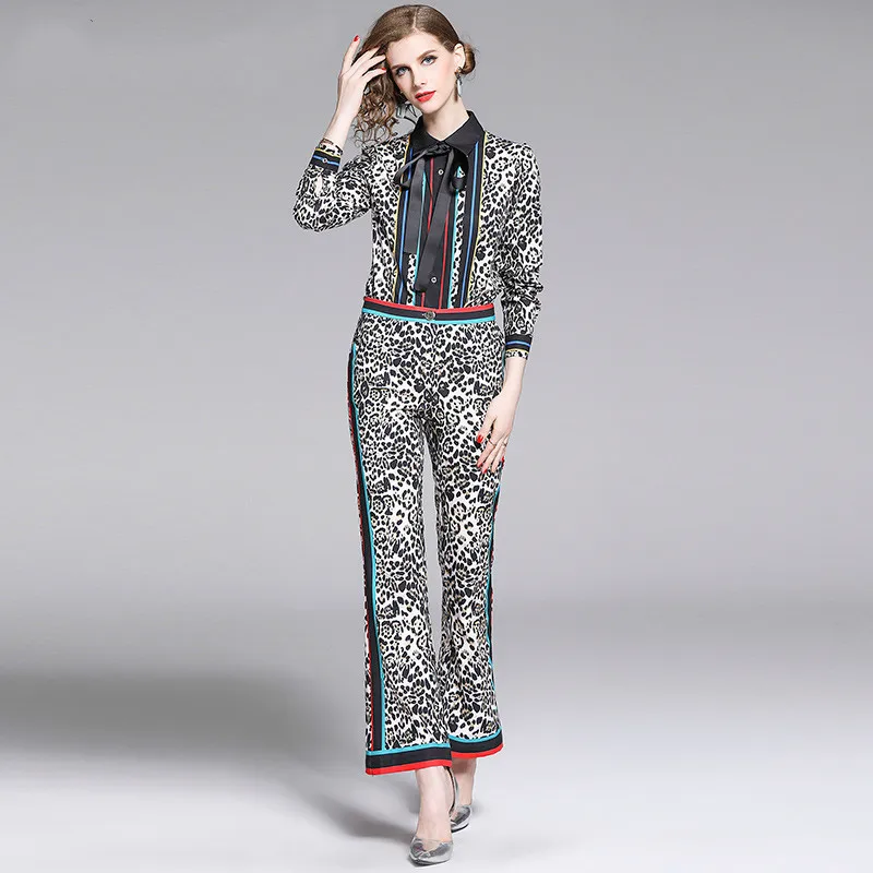 2020 Spring Women Leopard Print Striped Bowknot Shirt Blouse + Bodycon Flare Pant Set Lady Fashion Tide Two Piece Sets Outfits
2020 Spring Women Leopard Print Striped Bowknot Shirt Blouse + Bodycon Flare Pant Set Lady Fashion Tide Two Piece Sets Outfits