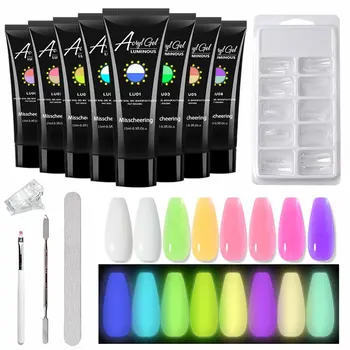 Nail Luminous Extender Suit 15ml Paper Free Crystal Phototherapy Adhesive Quick Nail Extender Nail Extension Gel