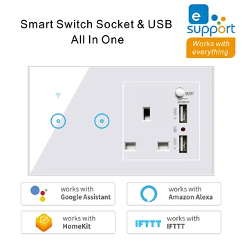 WiFi UK Standard Socket with USB and Smart Switch 1 2 3 Gang Wall Touch Light Switch Work with Alexa Google Home 90-240V
WiFi UK Standard Socket with USB and Smart Switch 1 2 3 Gang Wall Touch Light Switch Work with Alexa Google Home 90-240V