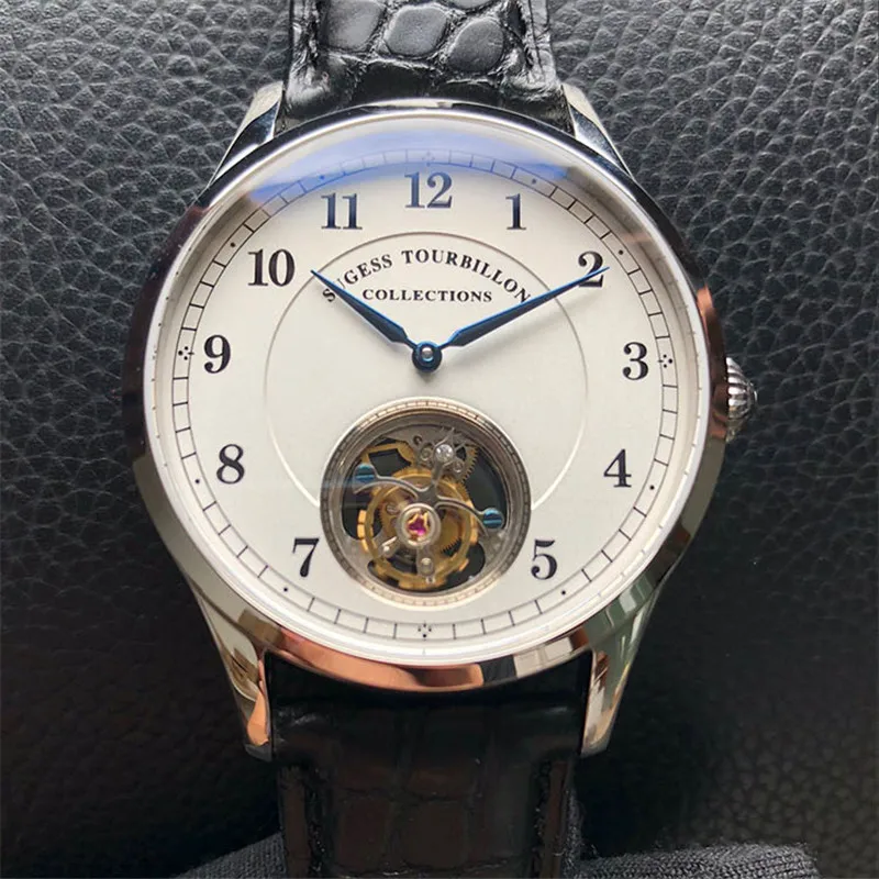 Роскошные мужские механические часы ST8000 Ture Tourbillon наручные из натуральной