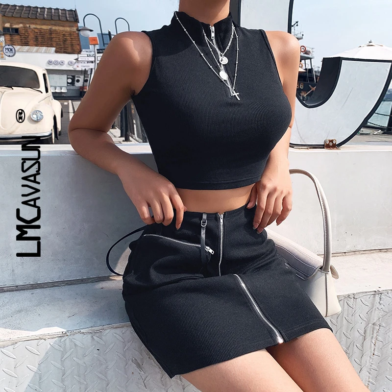 LMCAVASUN Women O-Neck Zipper Sleeveless Off Shoulder Bodycon Crop Tops Dark Zipper Pocket Bodycon Mini Skirt 2 Piece Set
LMCAVASUN Women O-Neck Zipper Sleeveless Off Shoulder Bodycon Crop Tops Dark Zipper Pocket Bodycon Mini Skirt 2 Piece Set