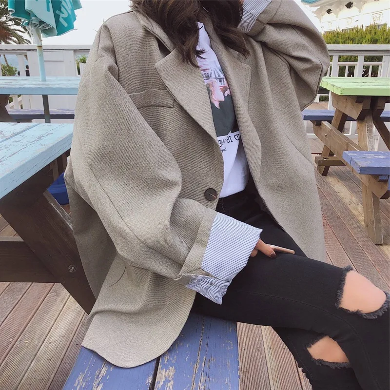 Photo Shoot Korean-Style Oversize Little Sister's Coat Women's BF Large Version of Loose-Fit Casual Suit Ol Coat Light Gray
Photo Shoot Korean-Style Oversize Little Sister's Coat Women's BF Large Version of Loose-Fit Casual Suit Ol Coat Light Gray
