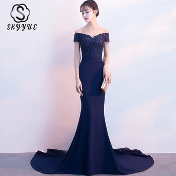 Skyyue Train Mermaid Dress Short Sleeve Lace Plus Size Evening Gown K369 Woman Sequined Boat Neck Illusion Formal Robe De Soiree 
Skyyue Train Mermaid Dress Short Sleeve Lace Plus Size Evening Gown K369 Woman Sequined Boat Neck Illusion Formal Robe De Soiree