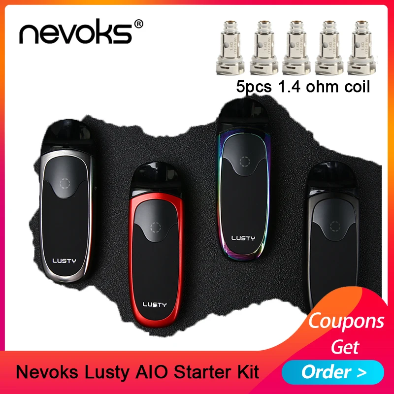 Nevoks Lusty AIO Pod Комплект 1000 мАч батарея 3 мл картридж с 0.6ohm Катушка сетки и 1.4ohm катушка