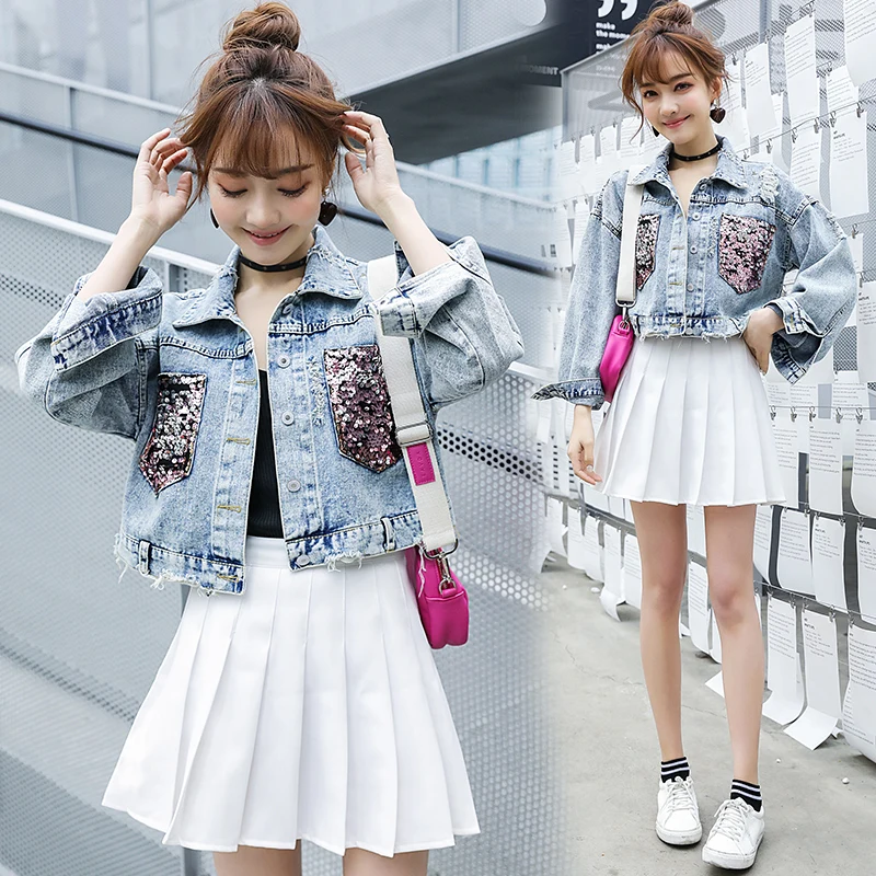 Women's Denim Jacket Heavy Work Pocket Sequin Woman Reflective Jacket Coat Female Long Sleeve Casual Spring Autumn Clothing new
Women's Denim Jacket Heavy Work Pocket Sequin Woman Reflective Jacket Coat Female Long Sleeve Casual Spring Autumn Clothing new