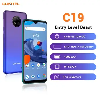 

OUKITEL C19 6.49 inch 4G LTE Smartphone Android 10.0 Mobile Phone Quad Core 2G RAM 16G ROM 4000mAh Global Version 3 Rear Cameras