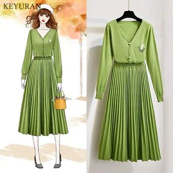 Autumn Runway Knitted Sweaters 3 Piece Set Women's V-Neck Cardigan Coats + A-Line Pleated Skirt Plus Size Knitted Suit Black
Autumn Runway Knitted Sweaters 3 Piece Set Women's V-Neck Cardigan Coats + A-Line Pleated Skirt Plus Size Knitted Suit Black