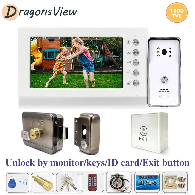 Фото Видеодомофон Dragonsview с замком монитор 7 дюймов ИК-камера 1000TVL видеодомофон система