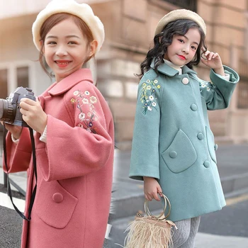 Autumn Winter Girls Woolen Coat Pink Blue Embroidery Design Petal Sleeves Long Jacket for Kids Age 8 10 12T Yrs Old windbreaker 
Autumn Winter Girls Woolen Coat Pink Blue Embroidery Design Petal Sleeves Long Jacket for Kids Age 8 10 12T Yrs Old windbreaker